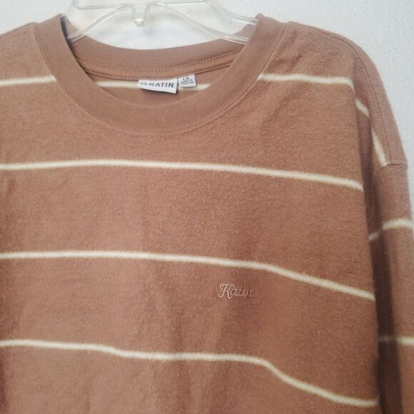 Katin Sweatshirt Mens Large Parks Reverse Fleece Striped Crew Neck Pullover Soft - Picture 2 of 16